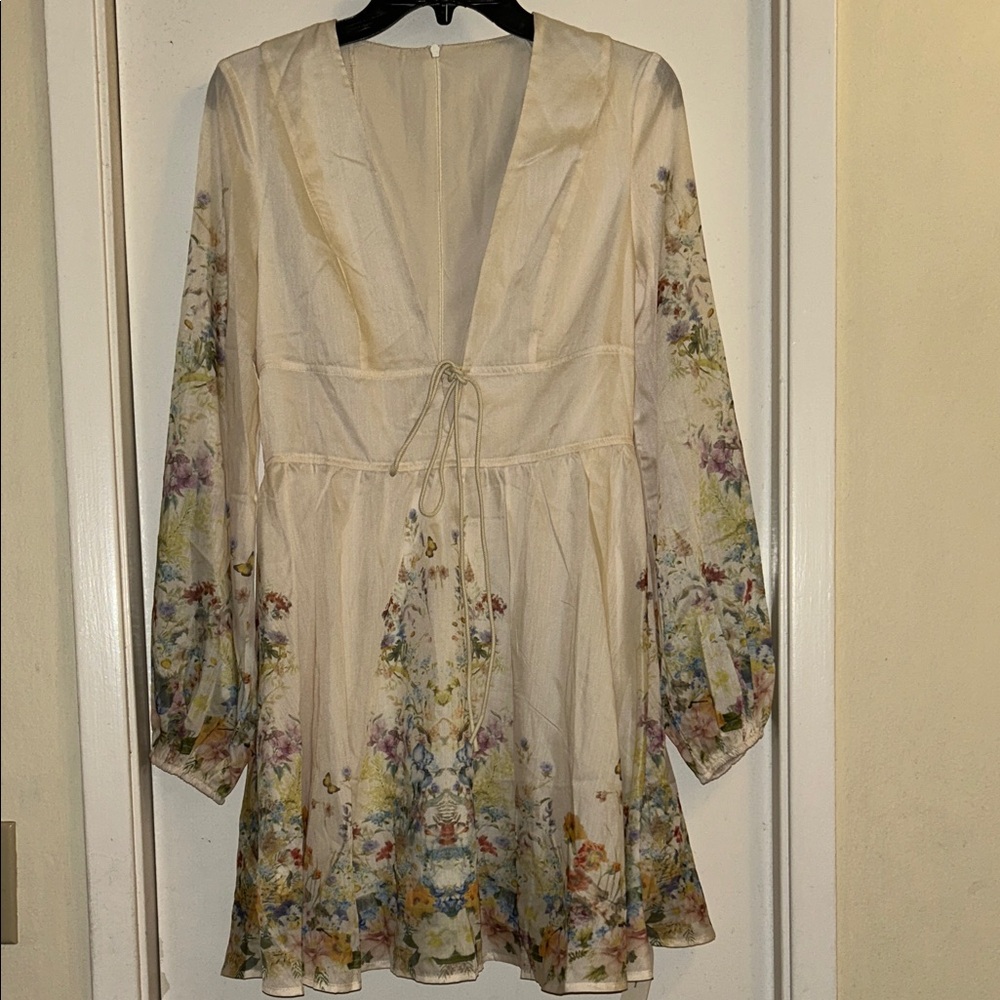 COMMENSE Floral Print Tie-Front Dress